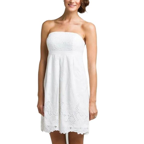 Lilly Pulitzer | Betsey White Peek-A-Boo Floral Eyelet Strapless Dress, Size 2 - Picture 1 of 9